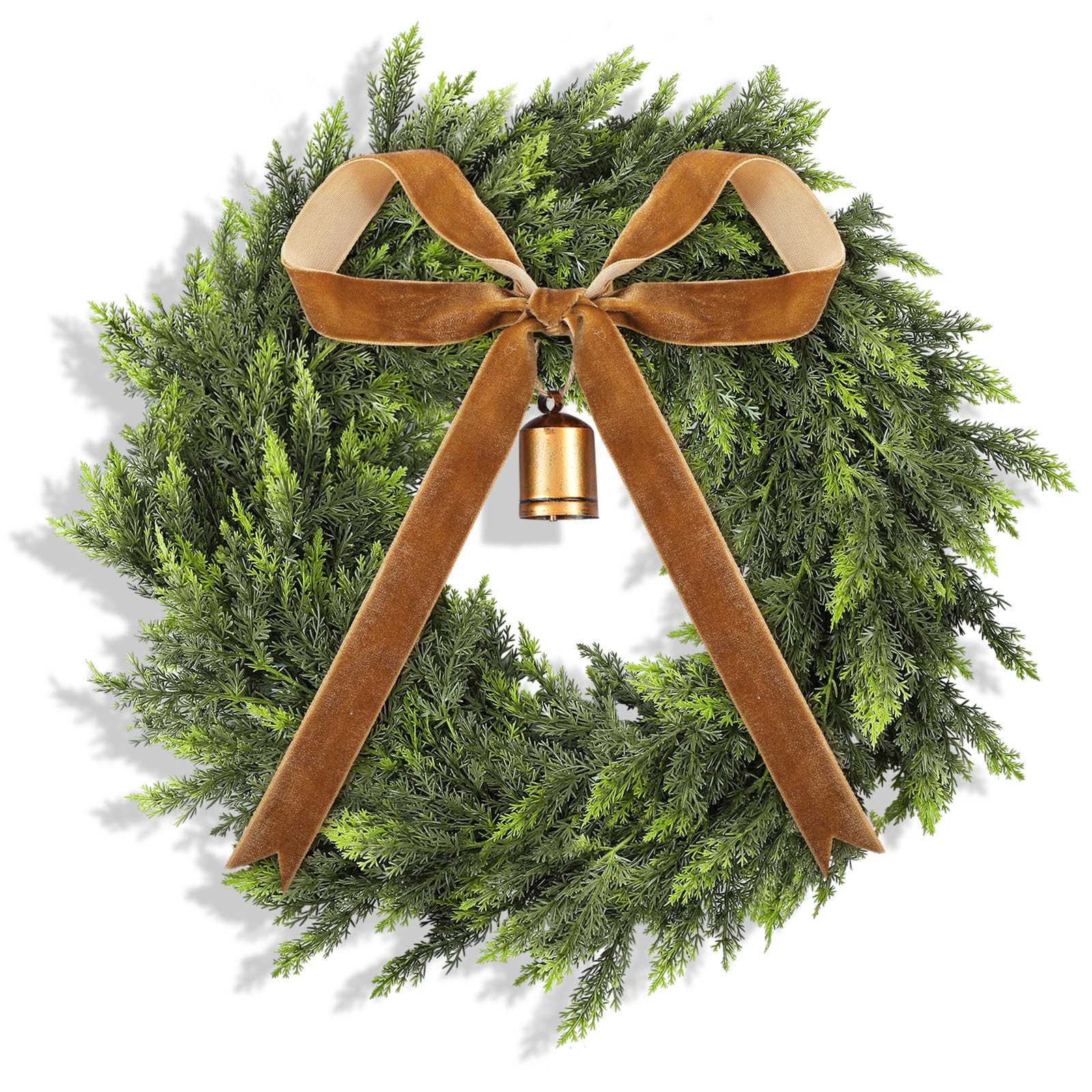 Dingion 20" Real Touch Christmas Cedar Wreath Artificial Cedar Wreaths for Front Door Winter Faux... | Amazon (US)