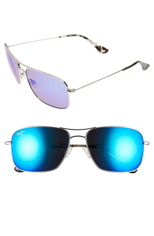Maui Jim Wiki Wiki 59mm Polarized Aviator Sunglasses in Silver/Blue Hawaii at Nordstrom | Nordstrom