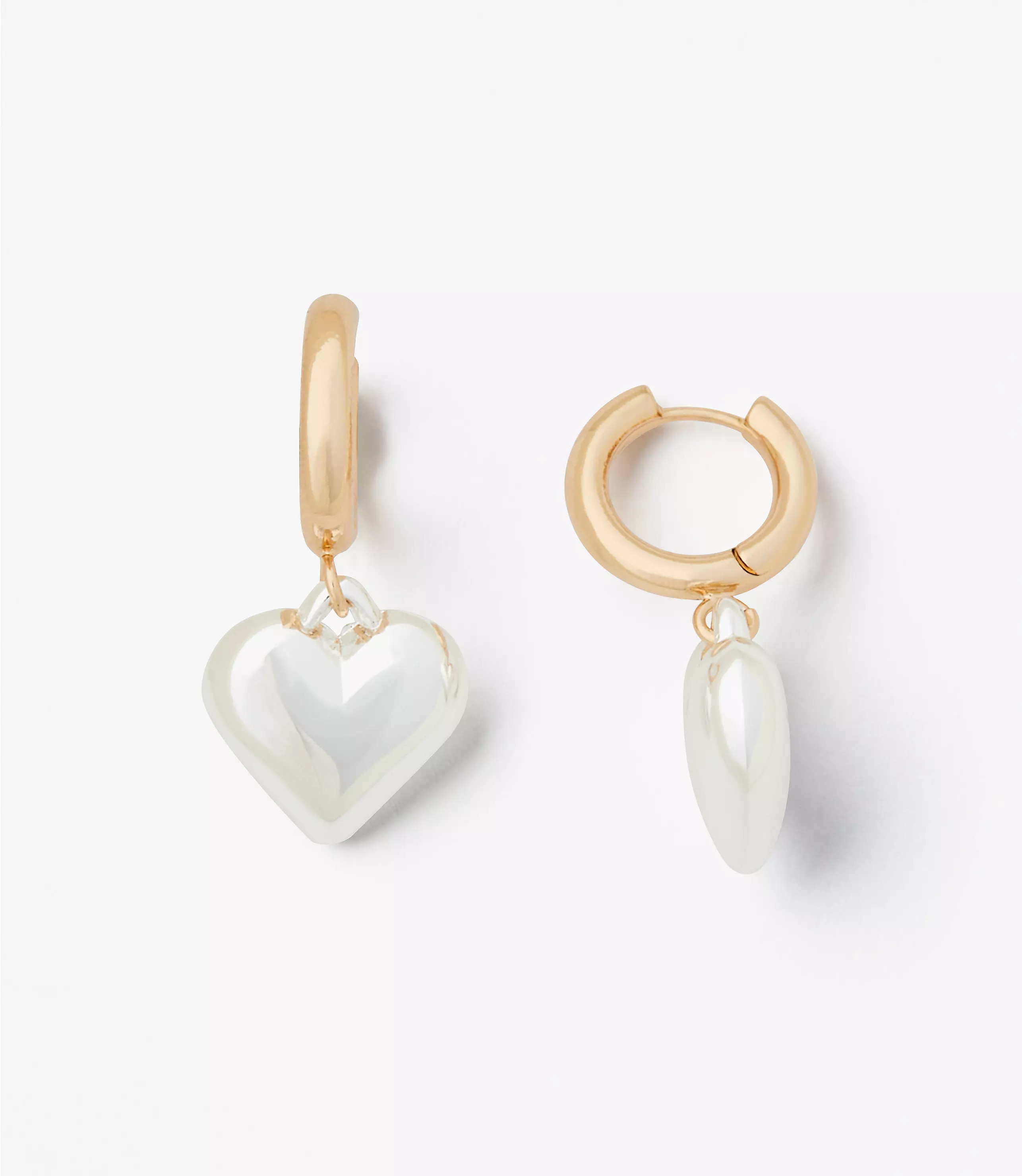 Mixed Metal Heart Drop Hoop Earrings | LOFT