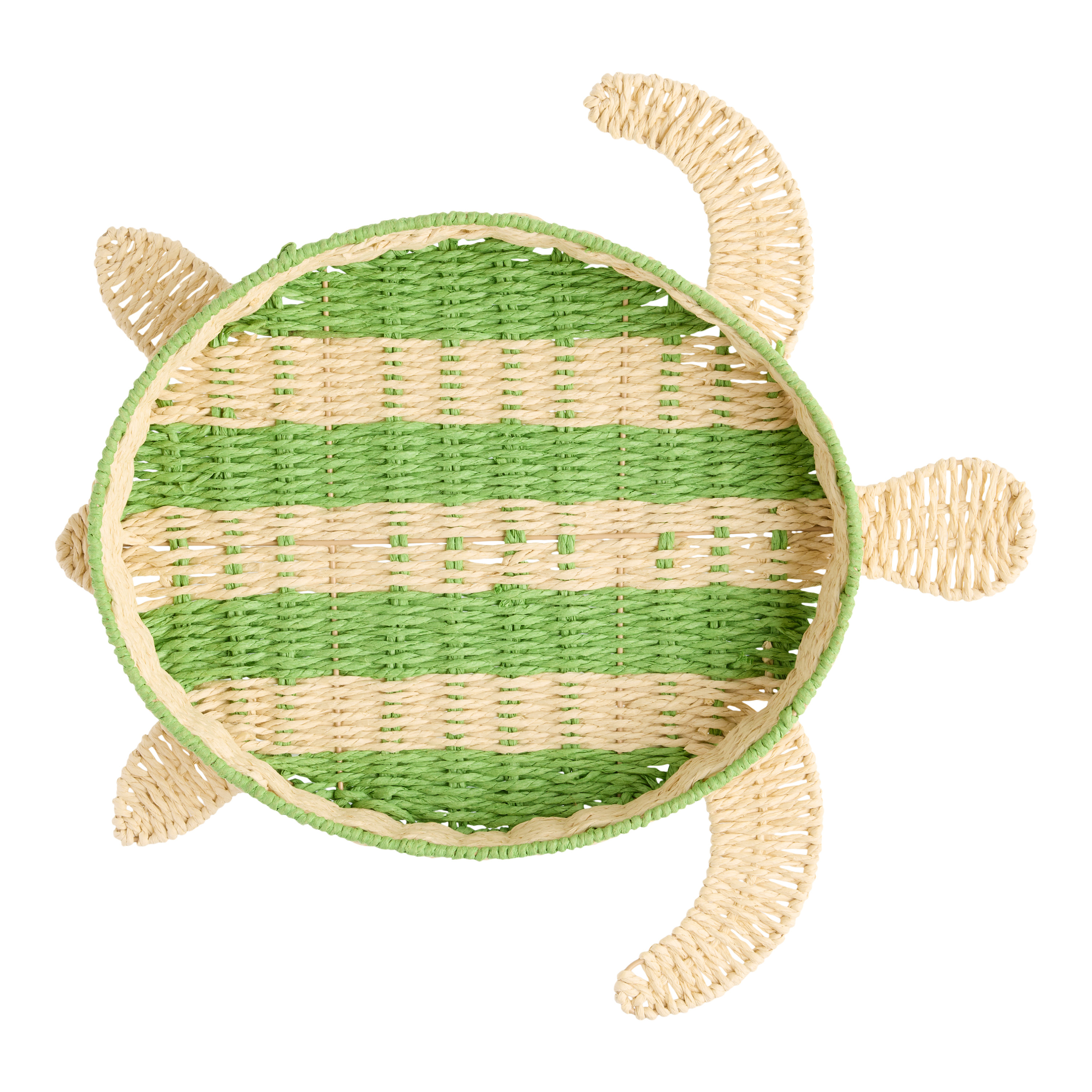 Green and Ivory Recycled Paper Rope Turtle Shaped Serving Tray | World Market