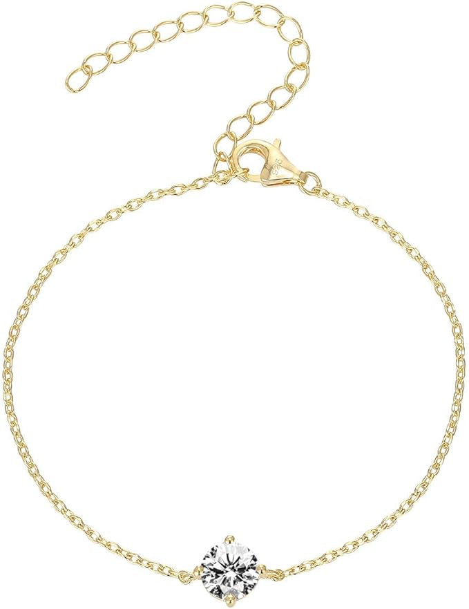 PAVOI 14K Gold Plated Cubic Zirconia Solitaire Diamond Bracelet | Bridesmaid Bracelets | Gold Bra... | Amazon (US)