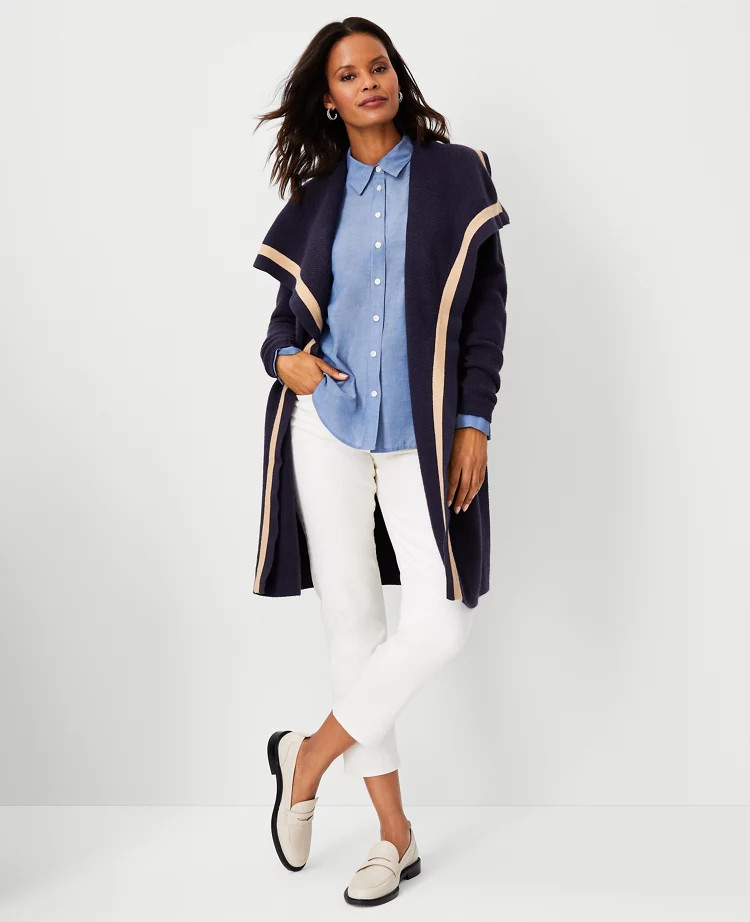 Striped Trim Cascade Cardigan | Ann Taylor (US)