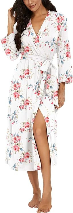 VINTATRE Women Kimono Robes Long Knit Bathrobe Lightweight Soft Knit Sleepwear V-neck... | Amazon (US)