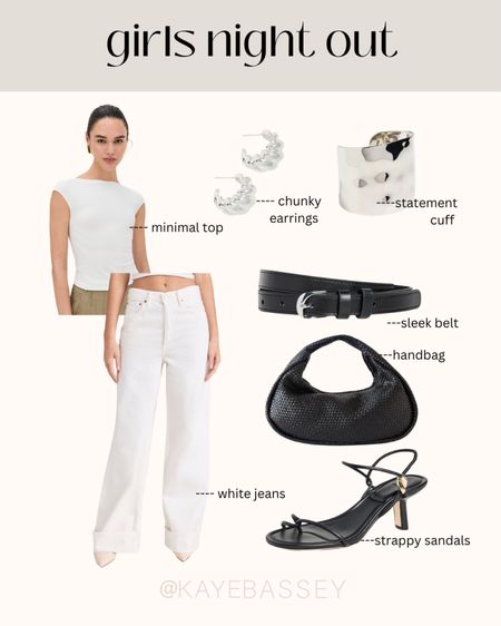 Full white and black monochrome outfit for your next girls night out! Love this draped top and baggy jeans look. Everything linked below! #ootn #girlsnight #summer #outfit #summerstyle 

#LTKparties #LTKSeasonal #LTKstyletip
