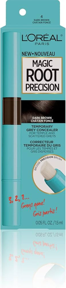L'Oreal Paris Magic Root Precision Temporary Gray Hair Color Concealer Brush, 4 Dark Brown, 0.05 ... | Amazon (US)