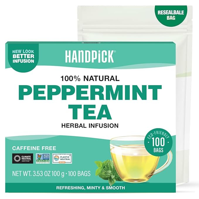 HANDPICK, Peppermint Tea, Eco-Conscious Tea Bags - 100 Count | Caffeine Free, Non-GMO | Minty, Fr... | Amazon (US)