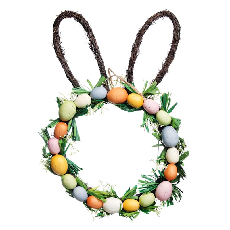 Homespun Easter Bunny Head Shaped Easter Egg Wreath, 18" | At Home