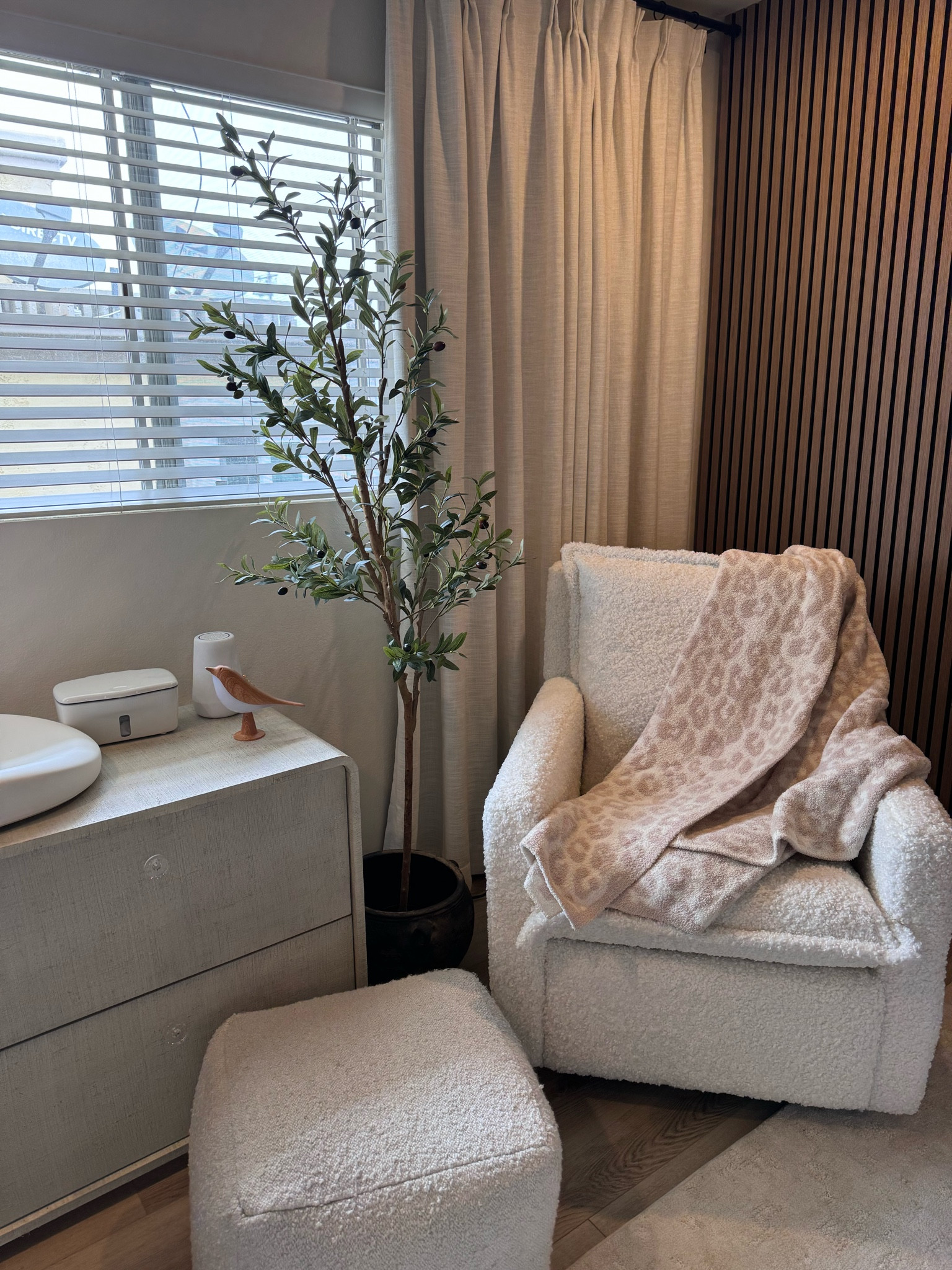 Nursery corner🩷 this is technically my primary bedroom set up but i’m ready for baby girl to arrive!!

I splurged on the most beautiful recliner and I couldn’t be happier!!

What I ordered: gliding swivel nursery recliner in sheepskin cloud with motorized recline plus swivel plus round wood base

Also info on curtains in bedroom: Curtains: Liz Linen drape pleated color: ivory white black out, not memory shaped. I also linked the rod used

Nursing chair, nursing recliner, nursing rocker

#LTKBaby #LTKHome #LTKBump