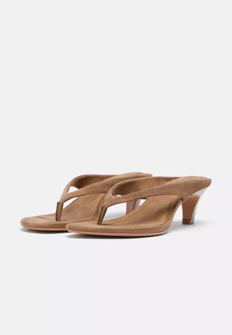 Leather thong heeled sandals - Women's Faux leather | Stradivarius United Kingdom | Stradivarius (UK)
