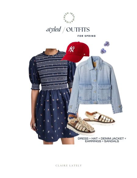 Styled outfit idea from the Spring Closet checklist - dress, hat, denim jacket, sandals, statement earrings. 

Download the free guide over on CLAIRELATELY.com 👉🏼

#LTKshoecrush #LTKstyletip #LTKSeasonal