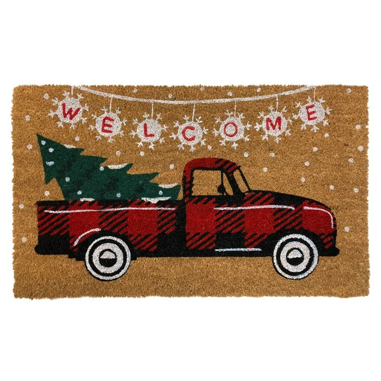 Briarwood Lane Red Checkered Truck Christmas Natural Fiber Coir Doormat | Walmart (US)