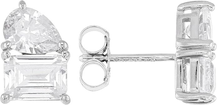 White Cubic Zirconia Stud Earrings for Women – 6.04 CTTW Round Cut – Rhodium Over Sterling Si... | Amazon (US)