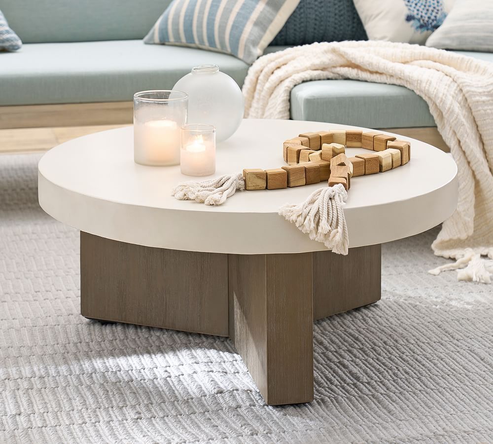 Pomona Concrete & Acacia Round Outdoor Coffee Table | Pottery Barn (US)