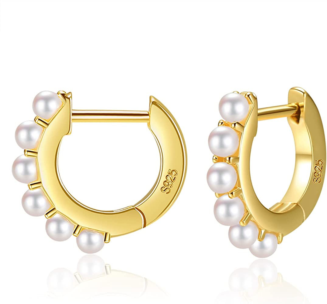 Pearl Hoop Earrings for Women Small Pearl Hoop Earrings 14K Gold Plated Lightweight Open Large Ci... | Amazon (US)