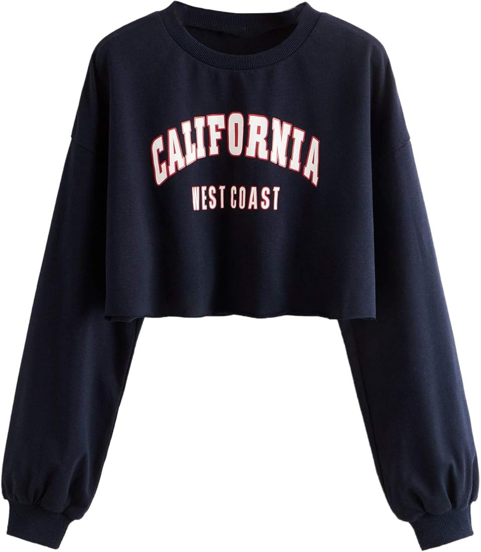 SweatyRocks Women's Casual Long Sleeve Crew Neck Letter Print Crop Top Sweatshirt | Amazon (US)