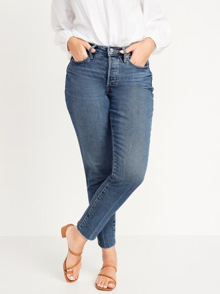 Curvy High-Waisted Button-Fly OG Straight Cut-Off Jeans for Women | Old Navy (CA)