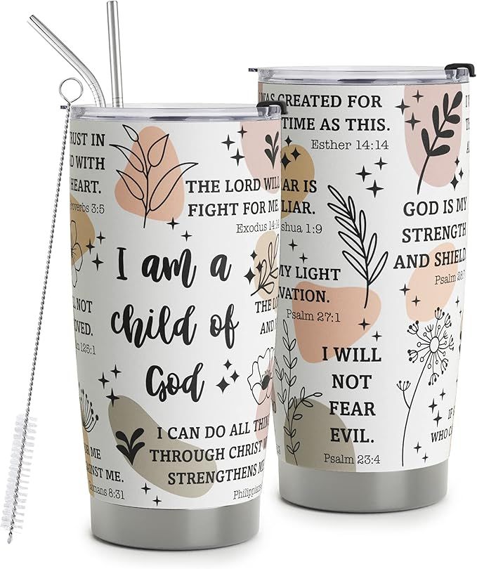 Christian Gifts for Women - Stainless Steel I Am a Child of God Tumbler Cup 20oz - Christian Fait... | Amazon (US)