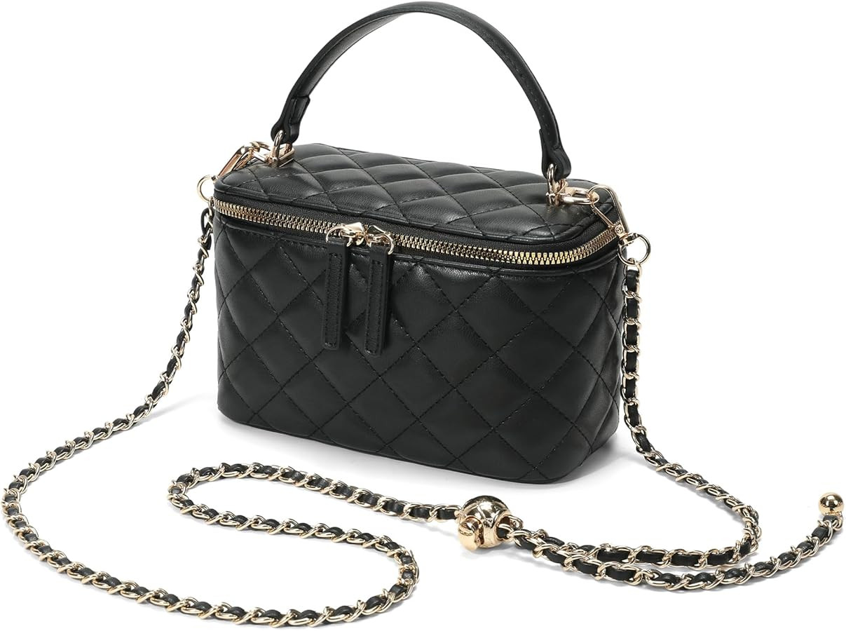 Small Crossbody Purses for Women Vanity Purse with Mirror Mini Quilted Box Bags with Chain Strap | Amazon (US)