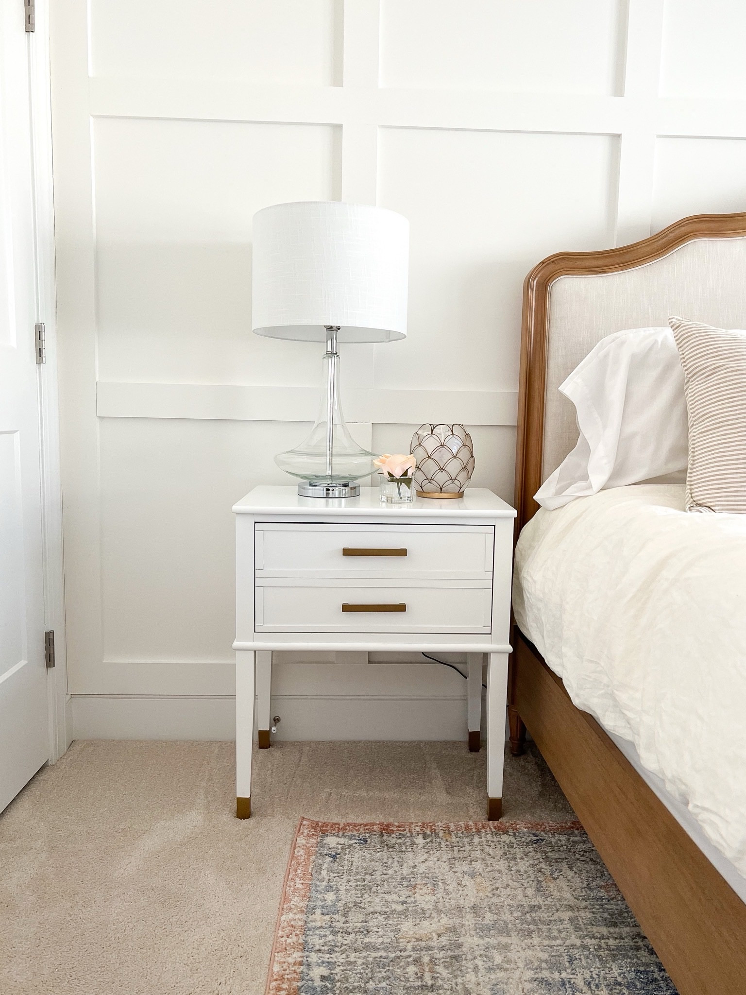 Cozy guest bedroom! This king size bed is very inviting and features being both a wood bed and an upholstered bed! I also love these white nightstands and you can’t beat the price 

Upholstery bed, linen bad, wooden frame, fabric frame, fabric bed, master bedroom frame, guest bedding, bed, frame, linen headboard, headboard, fabric headboard, white headboard, low profile bed, winged back bed, wing back headboard, winged headboard, upholstery cover, bedroom rug, 8x10 rug, rug over carpet, rug under bed, salmon rug, king size ivory duvet, white and gold nightstand, Wayfair nightstand, white nightstand with drawers

#LTKHome #LTKSaleAlert
