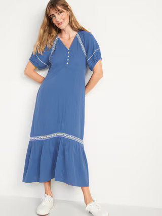 Crinkle-Crepe Maxi Swing Dress for Women | Old Navy (US)
