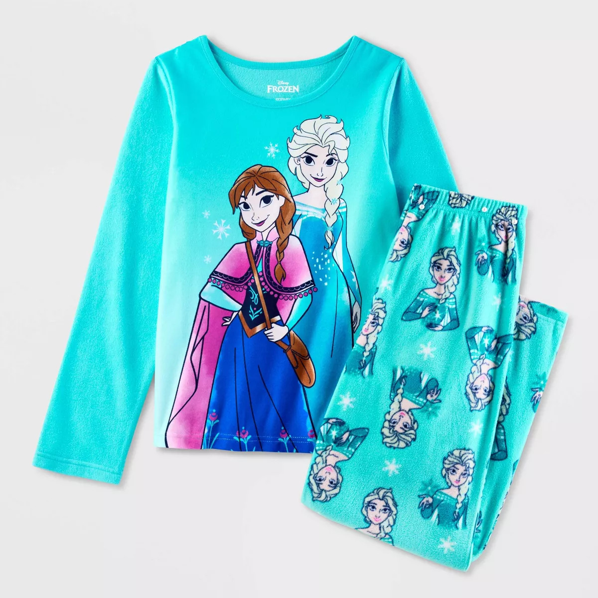 Girls' Frozen Anna & Elsa 2pc Long Sleeve Fleece Pajama Set - Blue | Target