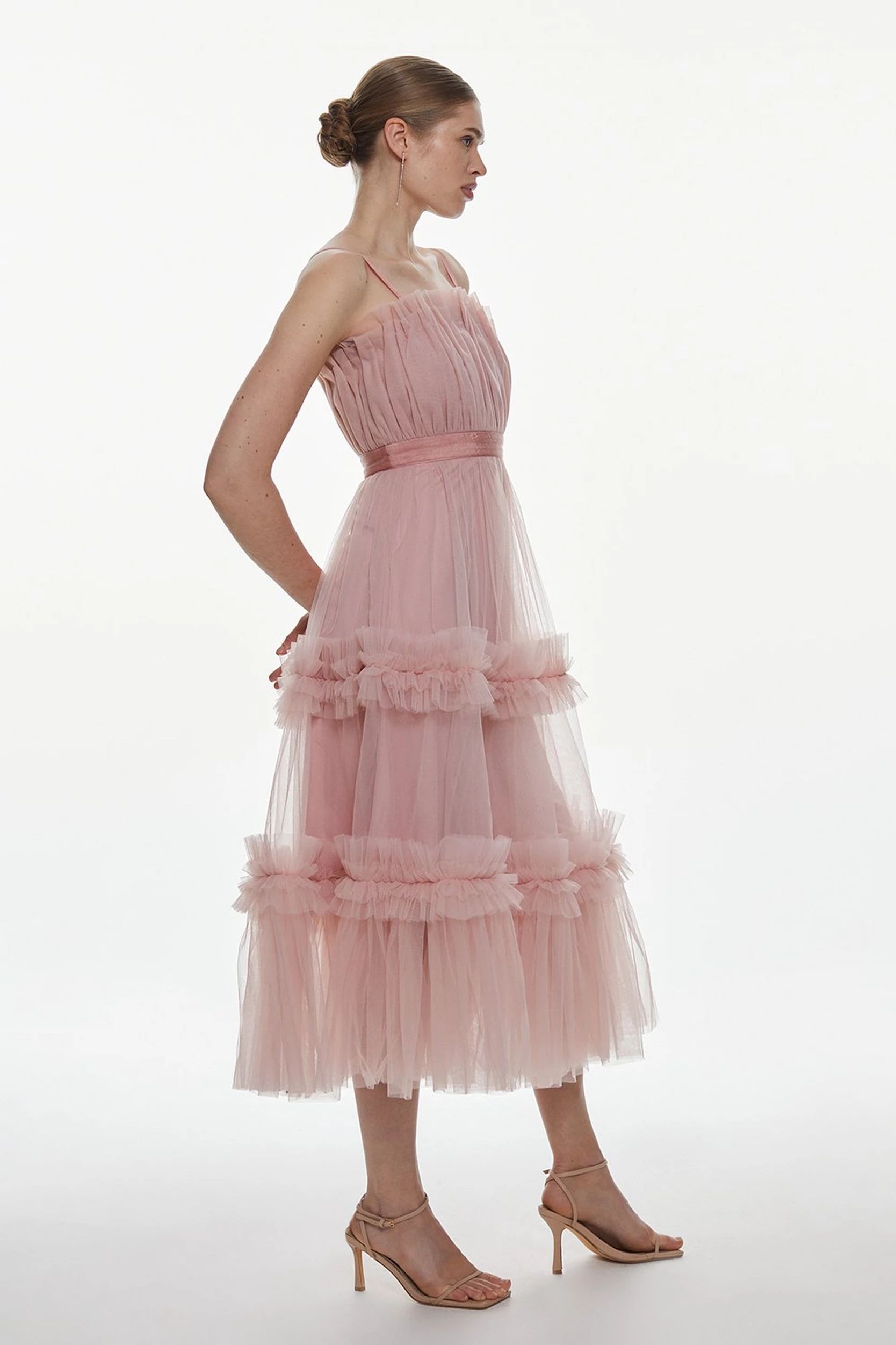 Tulle Bandeau Tiered Midi Dress | Karen Millen US