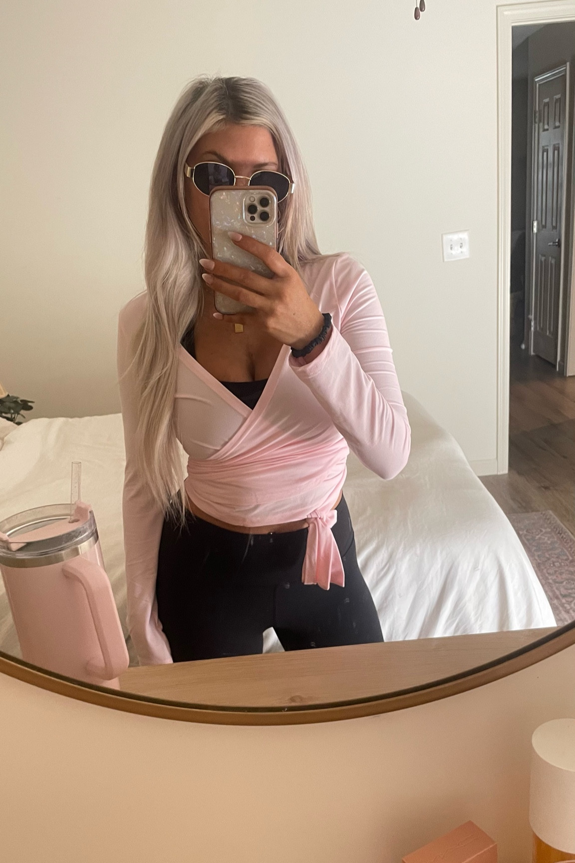 Pilates princess vibes 🩰 / barre OOTD / wrap top / pilates top / pink athleisure / workout set 

#LTKSummerEdit #LTKActive