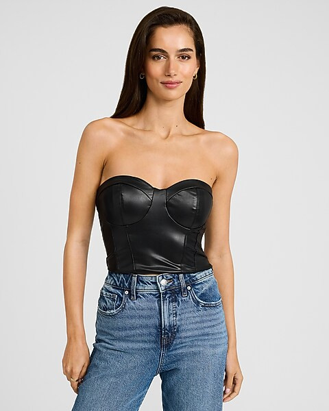 Body Contour Faux Leather Corset Cropped Tube Top | Express