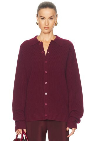 Aya Muse x REVOLVE Relaxed Knit Button Up Sweater in Wine | FWRD 