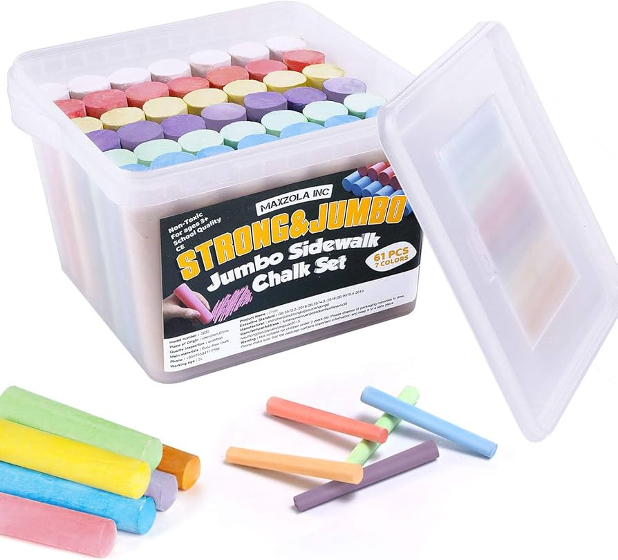 Jumbo Sidewalk Chalk for Kids, 61 Pcs Non-Toxic, Washable, Outdoor, Street, Chalkboard Bulk Chalk... | Amazon (CA)