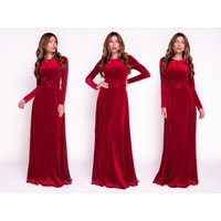 Red Burgundy Velvet Long Dress With Belt, Christmas Dress, Evening Bridesmaid Wedding Guest Party | Etsy (US)