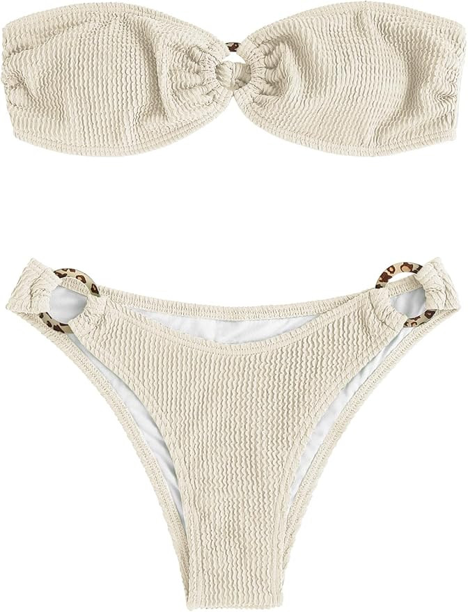 ZAFUL O Ring Bandeau Bikini Sets for Women Sexy Strapless Swimsuits 2 Piece High Cut Bathing Suit | Amazon (US)