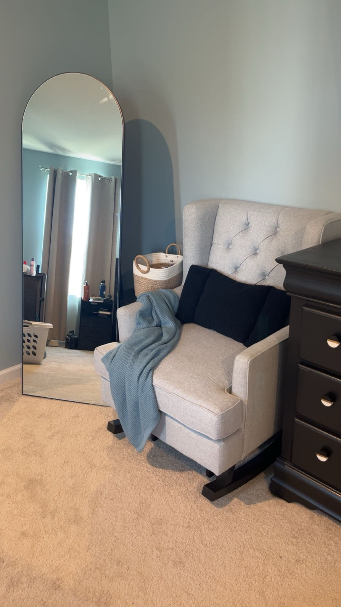 Featuring our nursery and baby care “drop spots”—starting with the nursing corner in our bedroom! Perfect for all those late night rocking sessions with a newborn. 

This rocking chair is high quality without breaking the bank. Adding a nursing stool and pillow for back support are a must! I also like to keep a basket with all my snacks, drinks, and nipple creams on the small charging table in the corner.

#NurseryNeeds

#LTKmomlife #LTKBaby