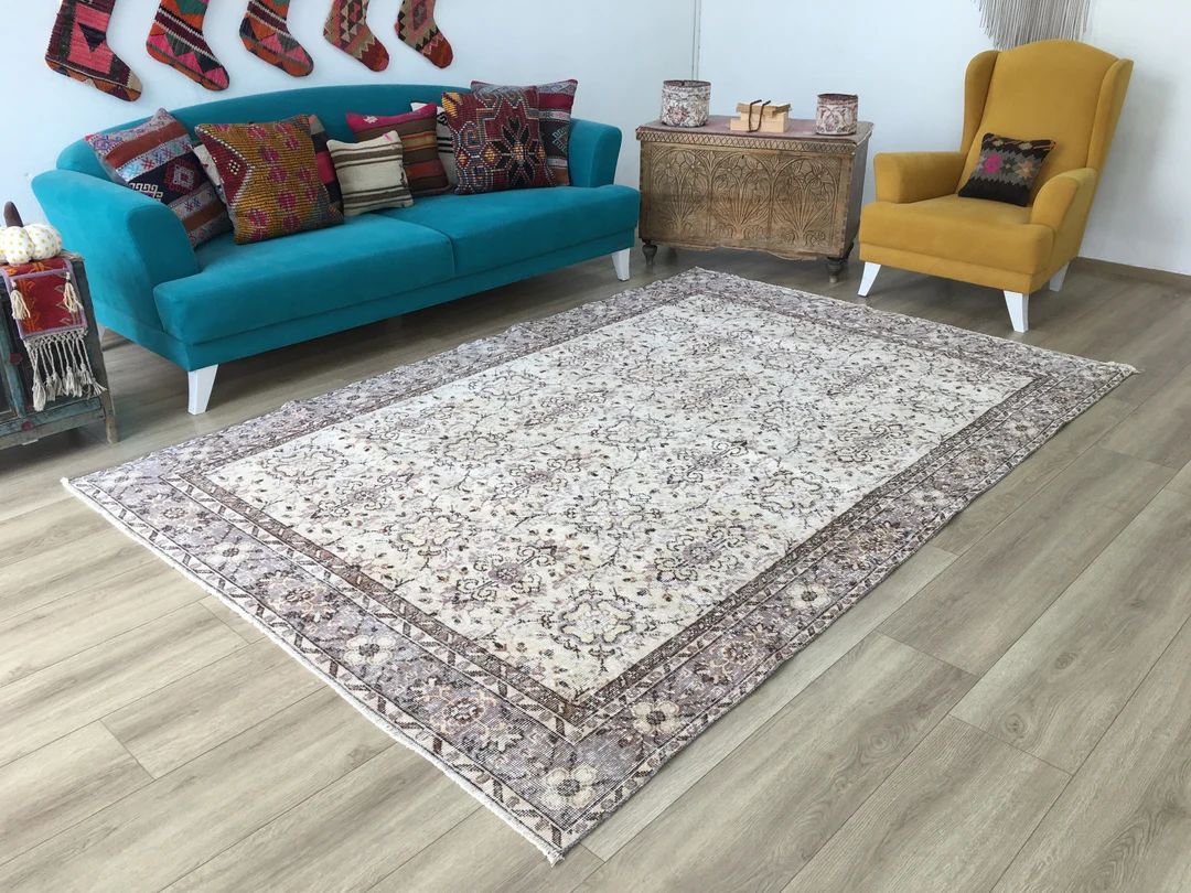 Vintage rug, Handmade rug, Turkish rug, Oushak rug, Area rug, Wool rug, Ethnic rug, Natural rug, ... | Etsy (US)