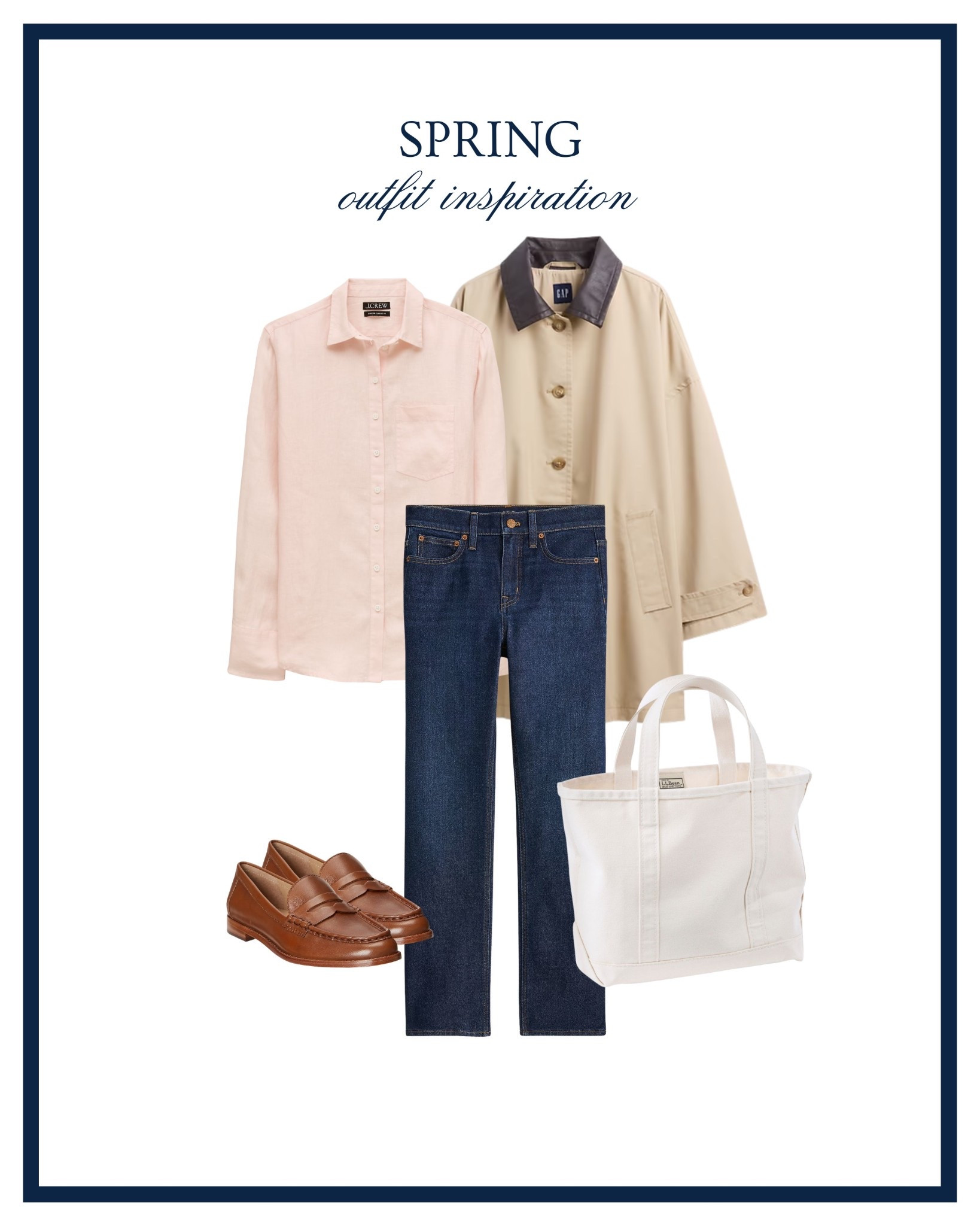 Spring outfit inspiration 🌷 Classic, preppy style for spring. I’m loving this light pink button down and this barn trench coat! Preppy style, classic style, spring outfit, beige tote bag 

#LTKSpringSale #LTKSeasonal
