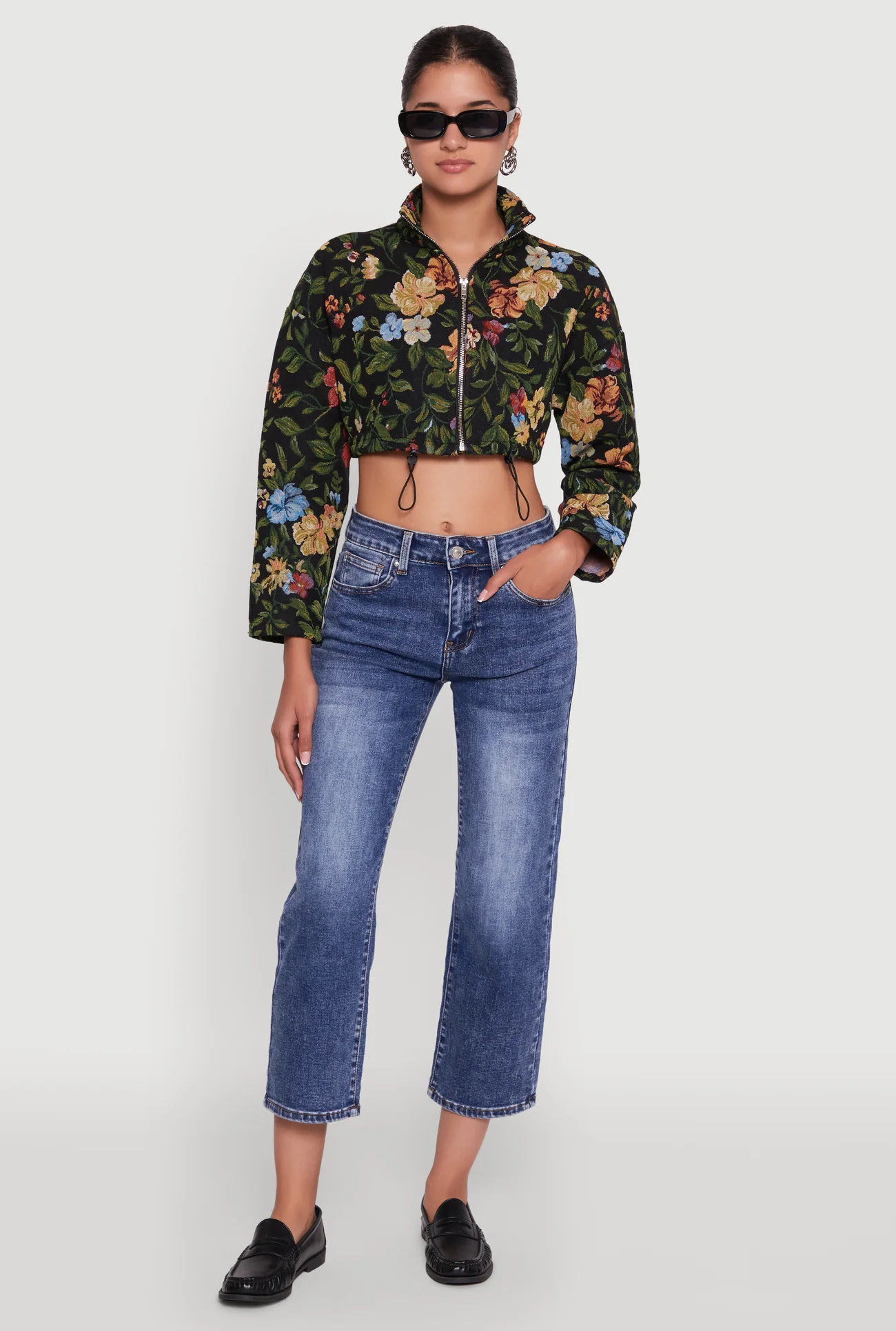 Daisy Patterned Jacquard Cropped Jacket | Rainbow Shops