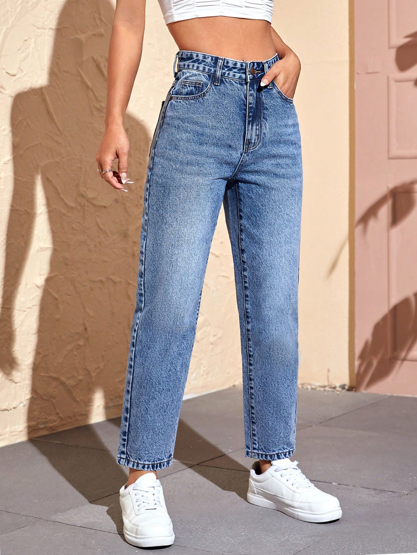 SHEIN PETITE High Waist Mom Fit Jeans | SHEIN USA | SHEIN