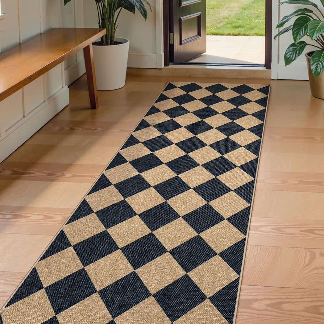 Lahome Checkered Easy Jute Runner Rug, 2x8 Hallway Kitchen Runner Rug Non Slip Washable Outdoor C... | Amazon (US)