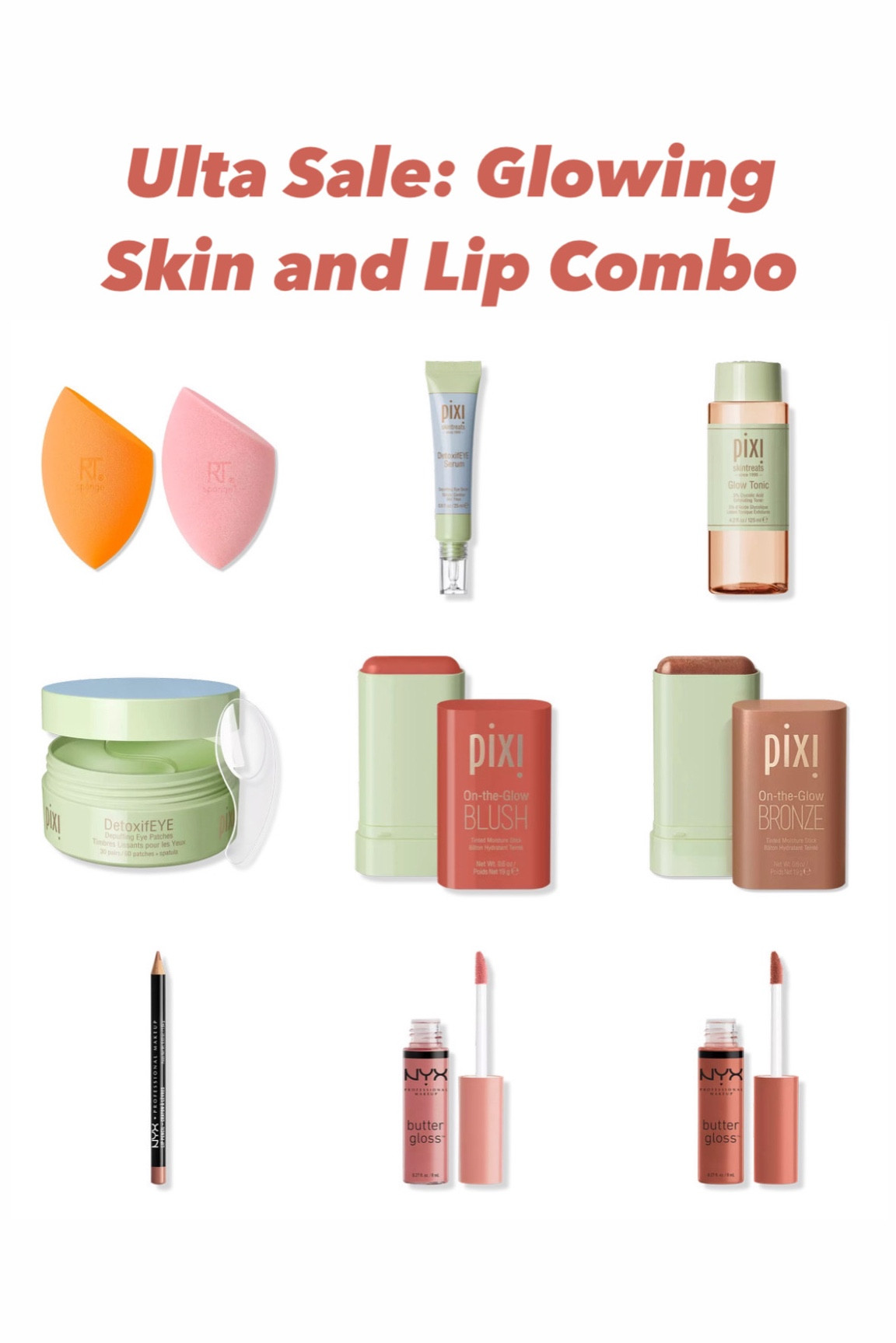 Ulta sale Pixi makeup and beauty products eye cream, toner, eye patches, depuff under eye, blush stick, bronze stick, bronzer, glowing skin ✨

Nyx lip gloss, nyx lip butter gloss, nyx lip liner, lip combo, lip liner and lip gloss combo, lip duo 💋





#LTKbeauty #LTKsalealert