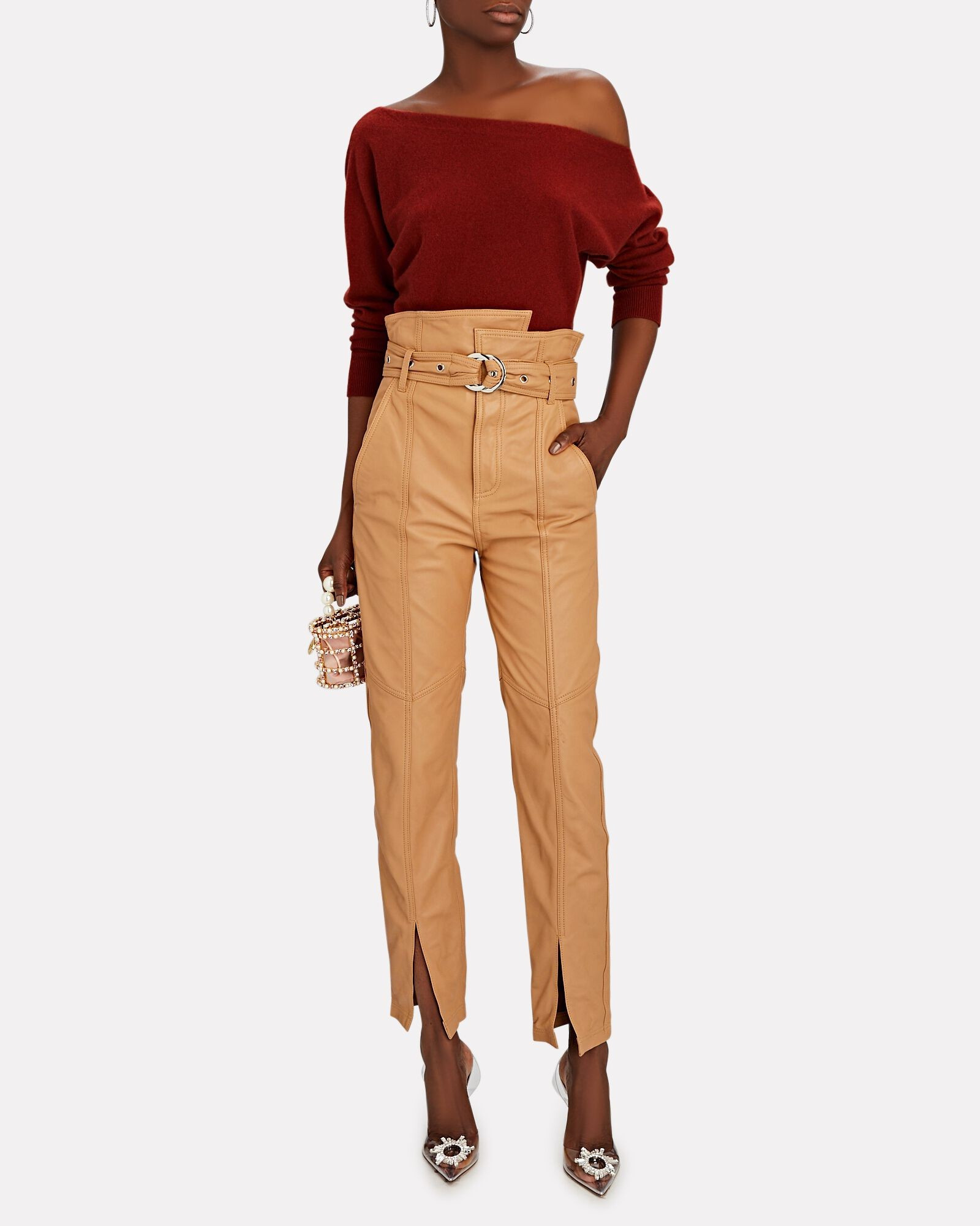 Anniston Leather Split Hem Pants | INTERMIX