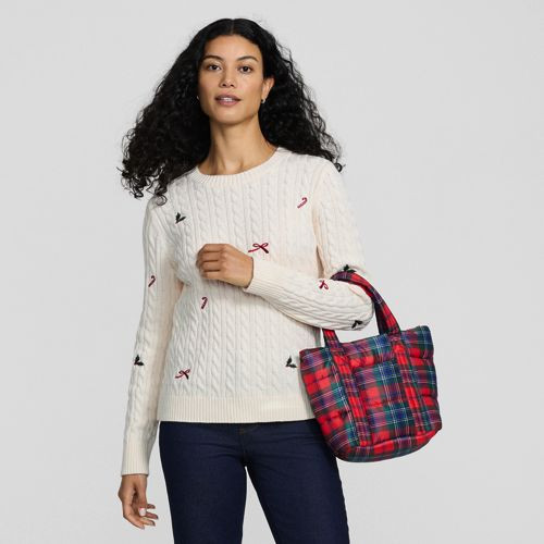 Women's Drifter Embroidered Cable Crew Neck Sweater - Lands' End - Ivory - L | Lands' End (US)