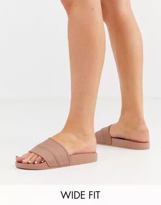 ASOS DESIGN Wide Fit Freya pool slider in beige | ASOS (Global)