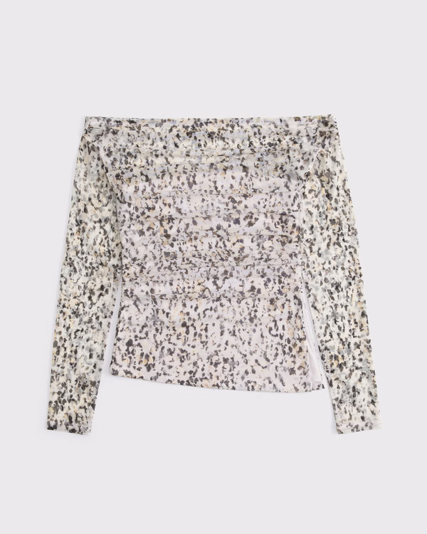 Off-The-Shoulder Draped Mesh Top | Abercrombie & Fitch (US)