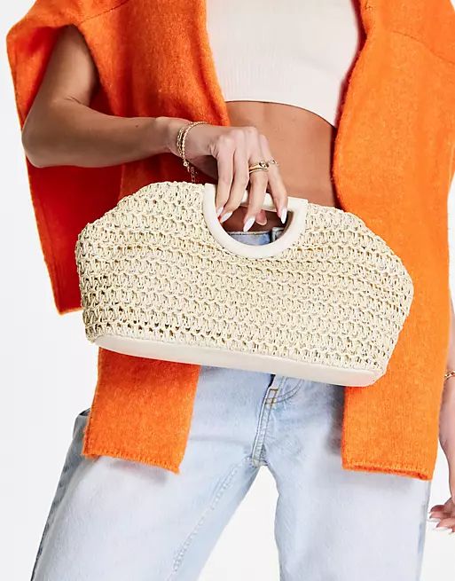 ASOS DESIGN cut out grab clutch in natural straw | ASOS (Global)