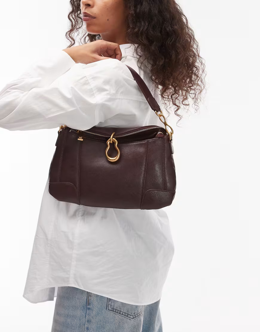 JW PEI Jayla shoulder bag with molten buckle detail in chocolate brown | ASOS (Global)