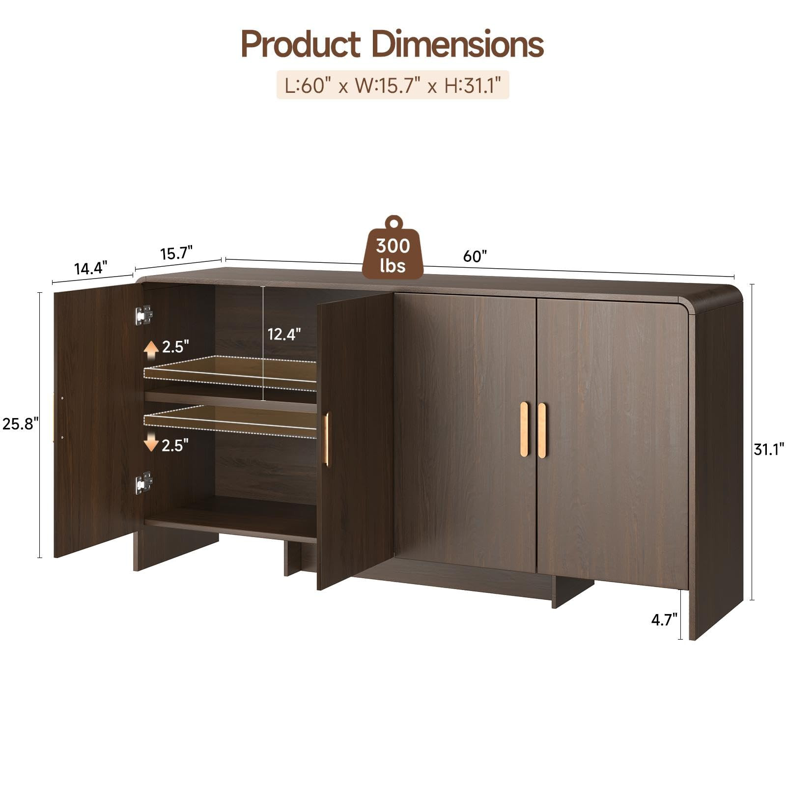 ONBRILL 60" Sideboard Buffet Cabinet with Storage, Curved Design Farmhouse Modern Coffee Bar Cabi... | Amazon (US)