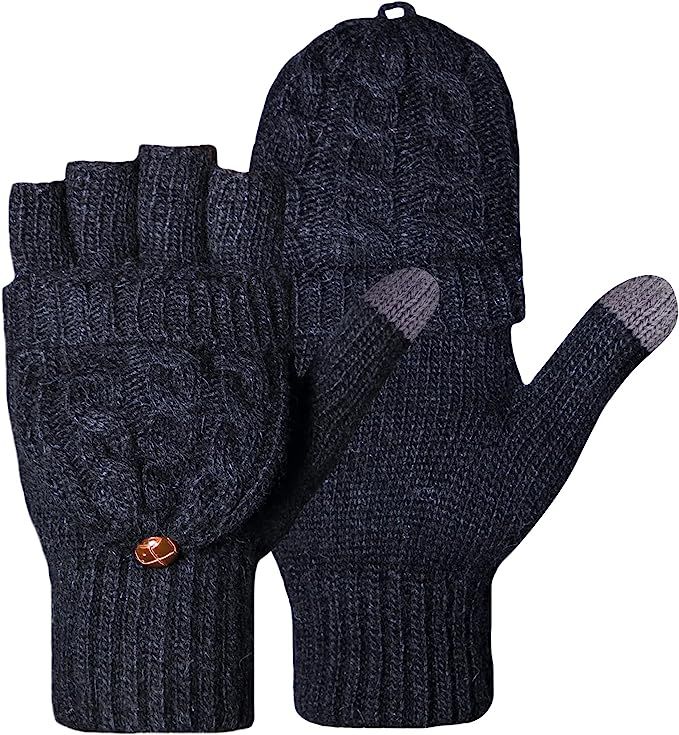 Winter Gloves Warm Wool Knit Flip Fingerless Gloves Mittens for Women Gifts (F- Black) at Amazon ... | Amazon (US)