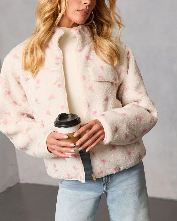 Winter Petal Printed Teddy Jacket | VICI