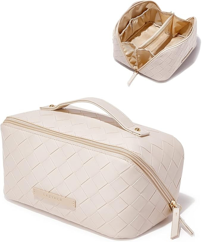 EACHY Travel Makeup Bag,Large Capacity Cosmetic Bags for Women,Waterproof Portable Pouch Open Fla... | Amazon (US)