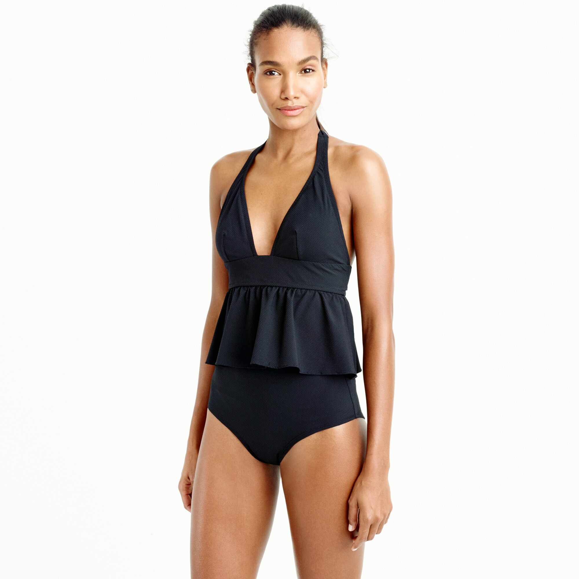 Halter peplum tankini top in piqué nylon | J. Crew US